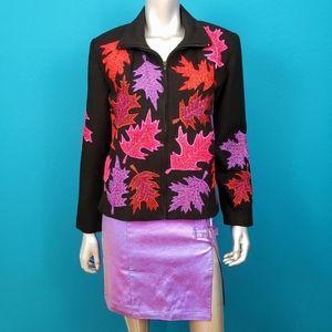 🌠🍂🪻ANAGE Leaf Motif Metallic Embroidered Beaded Jacket // Thanksgiving Jacket